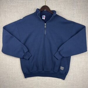 Vintage Russell Athletic Quarter Zip Sweatshirt USA Made Navy Blue XL